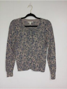 Banana Republic Cardigan Sweater Animal Print Cotton Petite Button-Front Size S